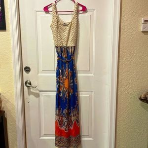 Women's AUW Multicolor Belted‎ Sleeveless Maxi Dress
